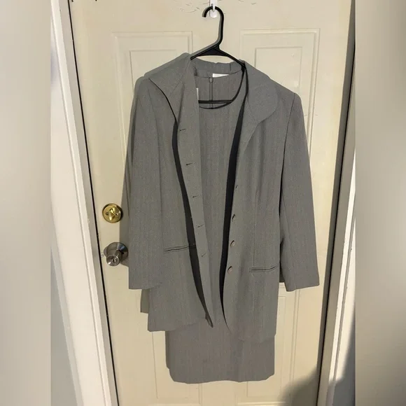 Vintage 2 Piece Blazer Dress Set Gray Size 10 - Picture 5 of 7